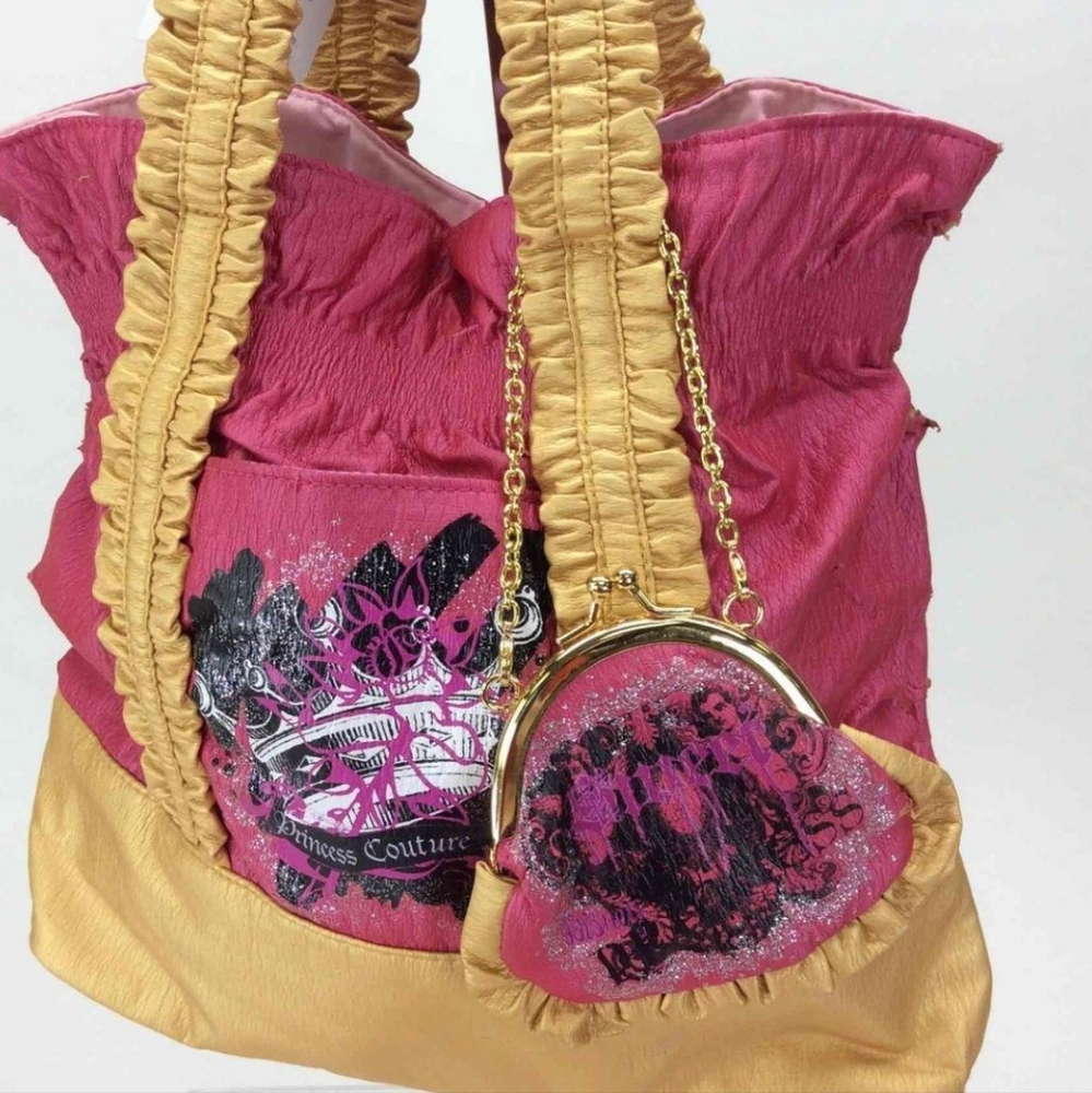 RARE - Juicy Couture Disneyland Hong Kong Fuchsia Gold Ruched Tote Bag